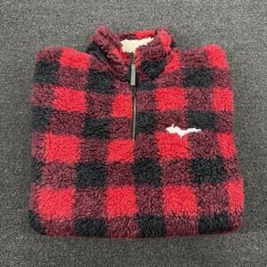 Cabin Fever Ramatex Mens Red Buffalo Plaid UP Sherpa Pullover 1/4 Zip Size Med